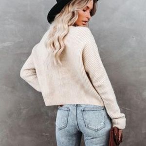 Vici Basin Cropped Knit Sweater - Oatmeal- Medium